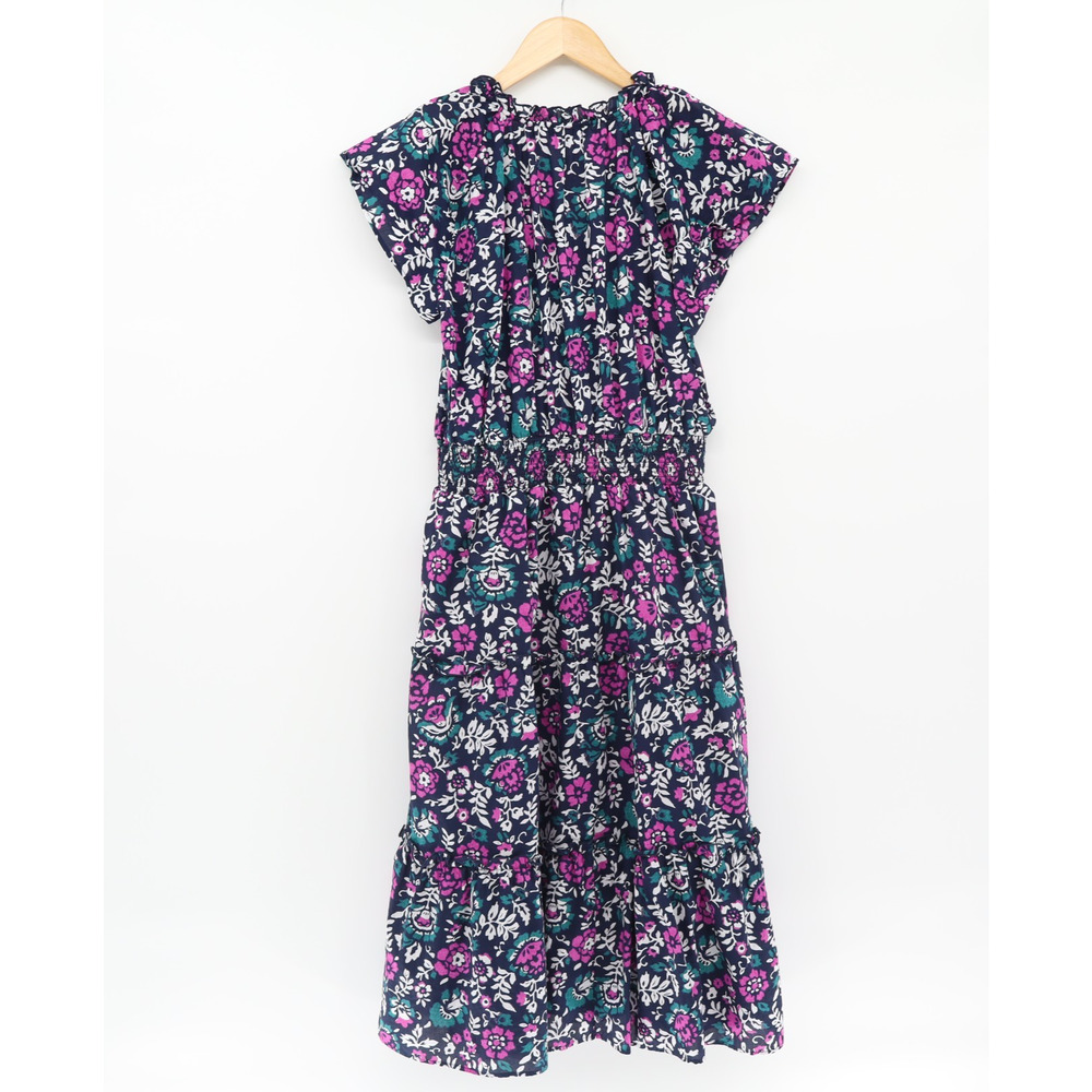Rails Amellia Woodblock Smoked Ruffle Floral Tired Botanical Print Midi Dress L - Picture 2 of 5